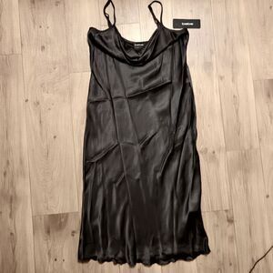 Bebe Cow Neck Satin Black Slip Dress Size M NWT